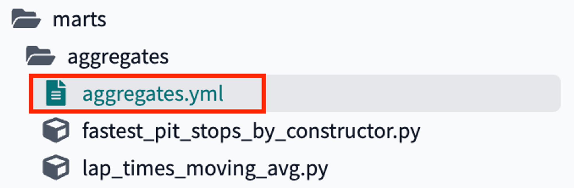 The aggregates.yml file in our file tree The aggregates.yml file in our file tree